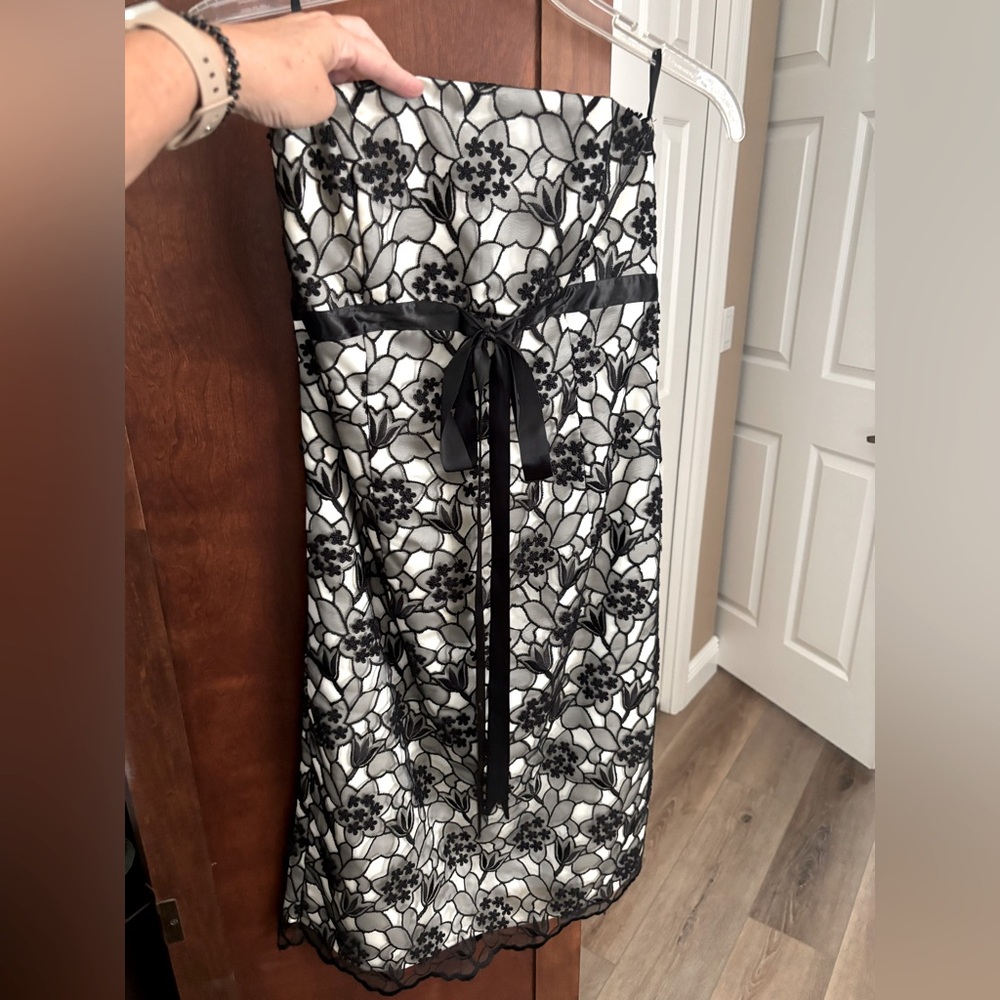 Black lace overlay strapless dress